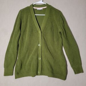 Isaac Mizrahi Live! Olive Green Cardigan Sweater Button Up Cottage Teacher 90s